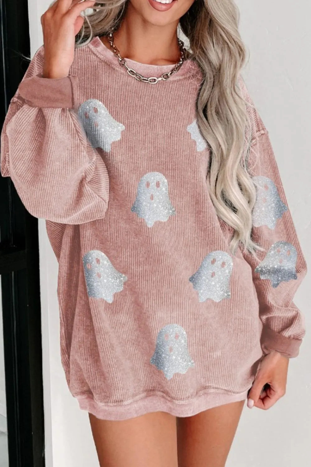 Ghost Round Neck Oversized Sweatshirt OutfitFlow