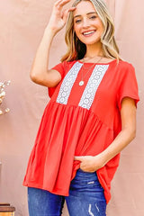 And The Why Lace Detail Short Sleeve Casual Top OutfitFlow