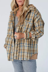 Plaid Drawstring Hooded Flannel Jacket OutfitFlow