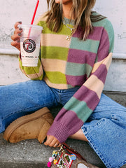 Stripe Drop Shoulder Ribbed Edge Sweater OutfitFlow