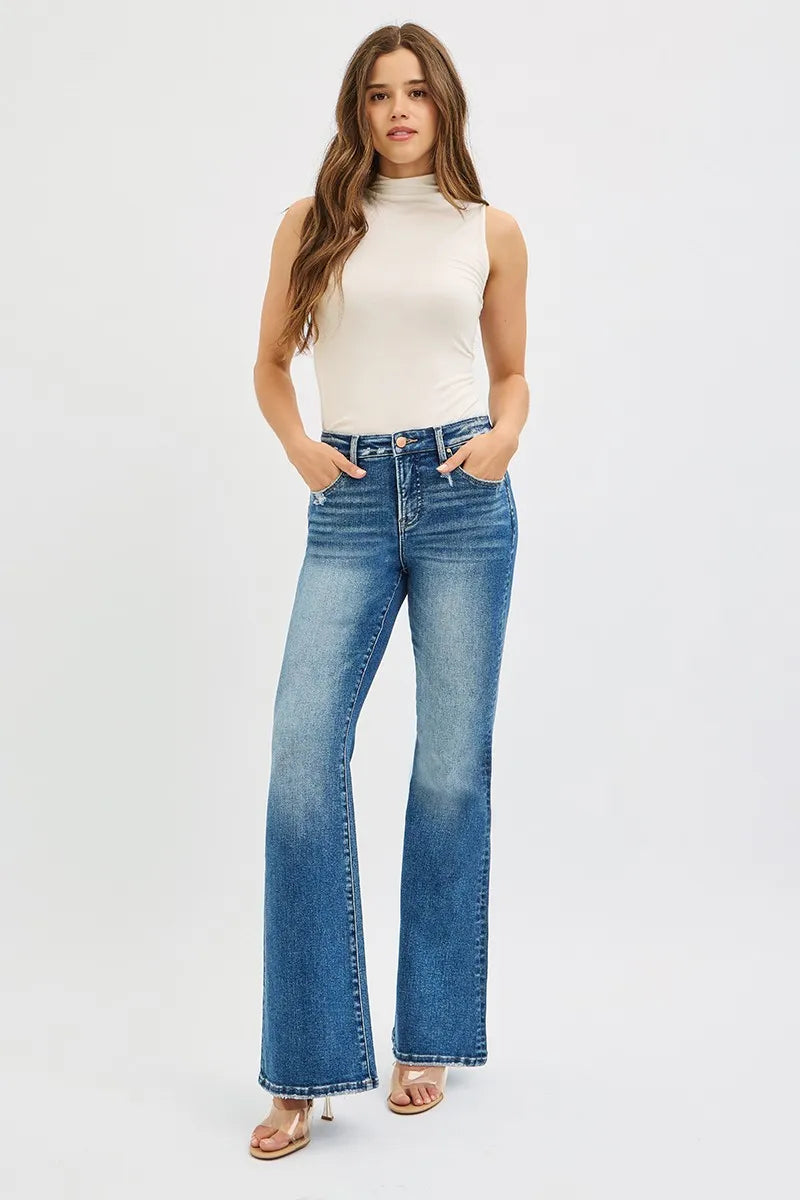 RISEN Full Size Tummy Control High Rise Flare Jeans Plus Size Trendsi
