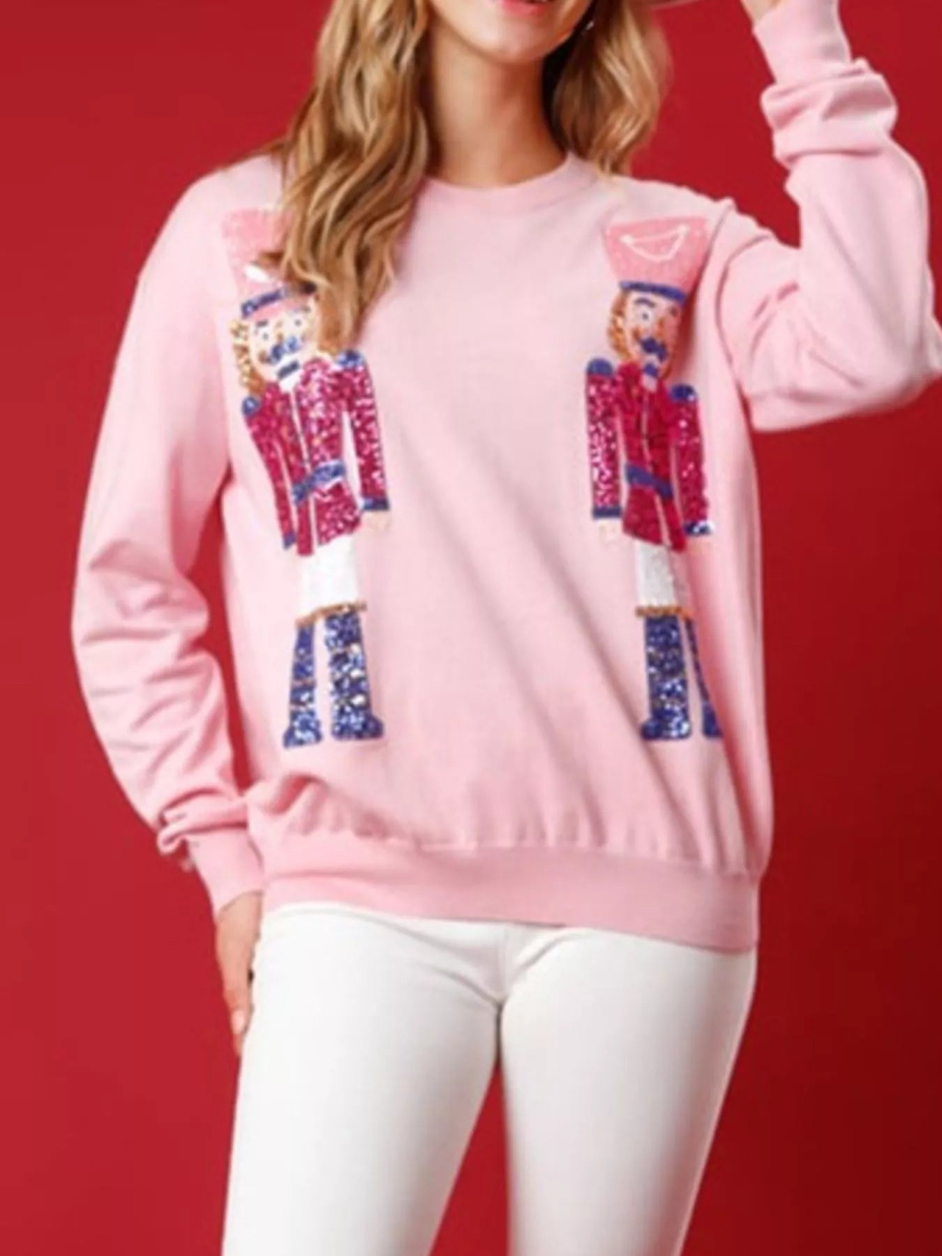 Christmas Sequin Nutcracker Dropped Shoulder Sweatshirt OutfitFlow