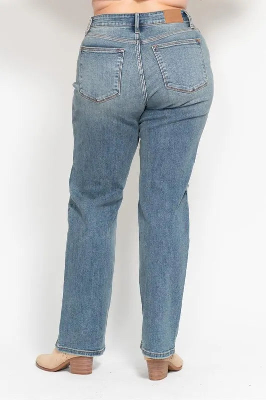 Judy Blue Full Size High Waist Distressed Dad Jean Plus Size OutfitFlow