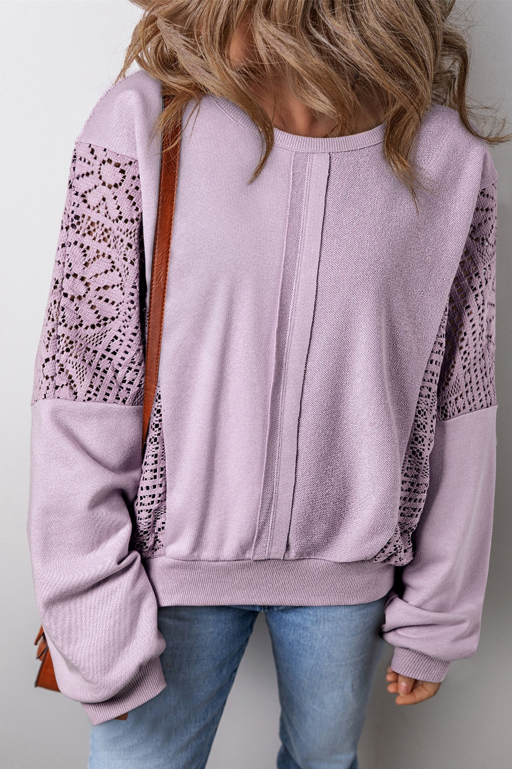 Outfit Flow - Crochet Round Neck Long Sleeve Sweatshirt