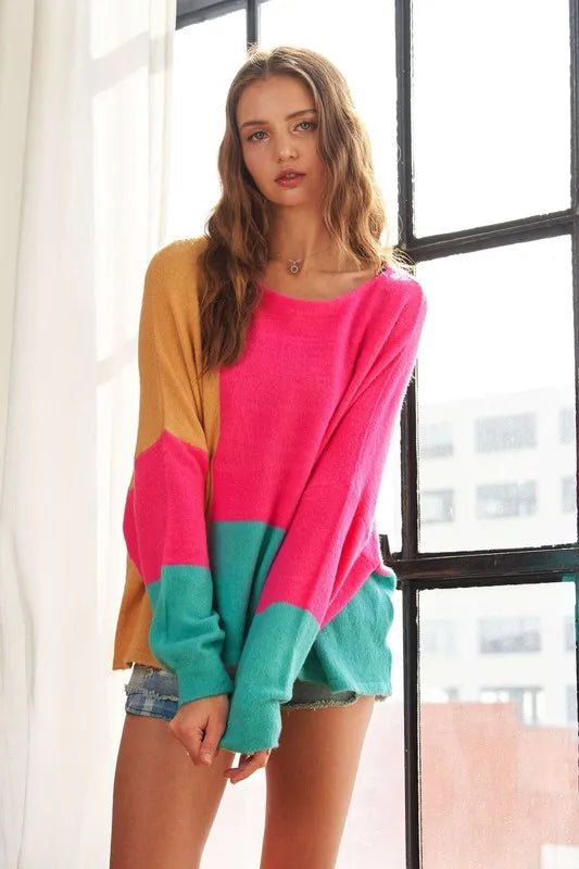 ADORA Loose Fit Colorblock Sweater OutfitFlow
