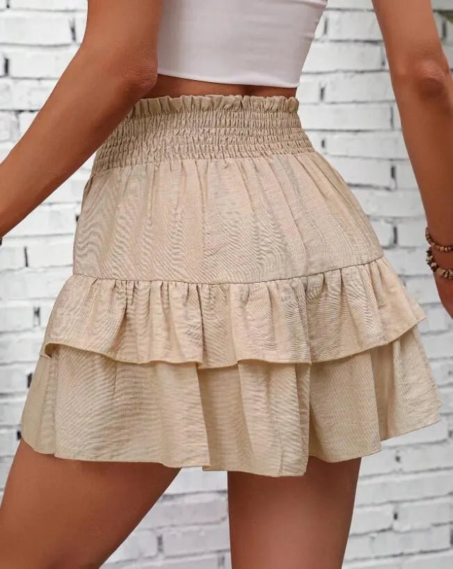 Ruffle Layered High Waist Casual Skort OutfitFlow