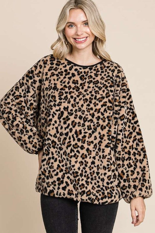 Outfit Flow - Culture Code Leopard Faux Fur Round Neck Top