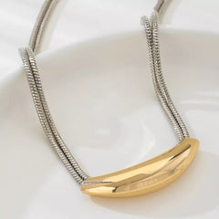 Two-Tone Alloy Curved Pendant Snake Chain Necklace OutfitFlow