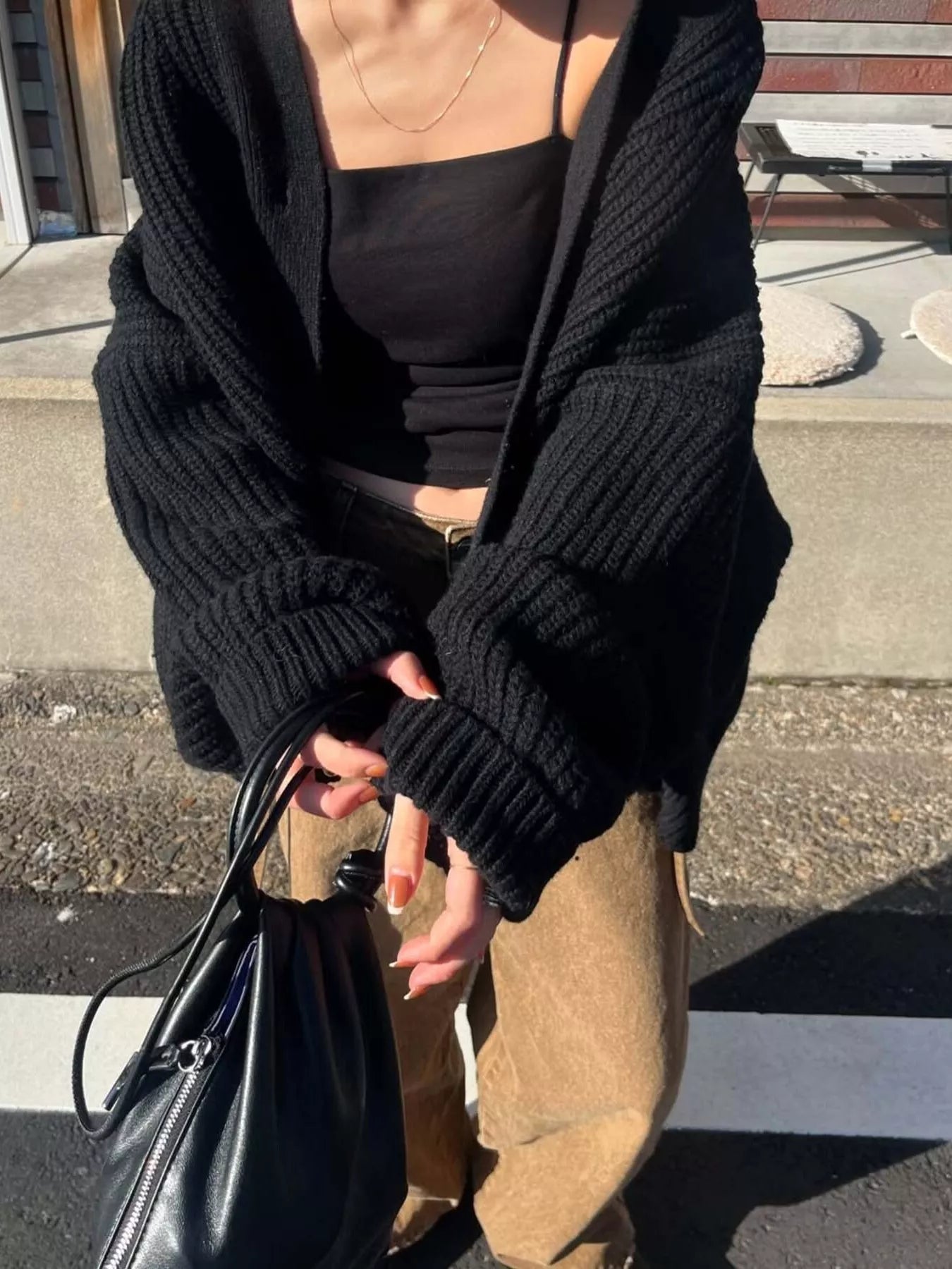 Oversized Knit Button-Down Cardigan Trendsi