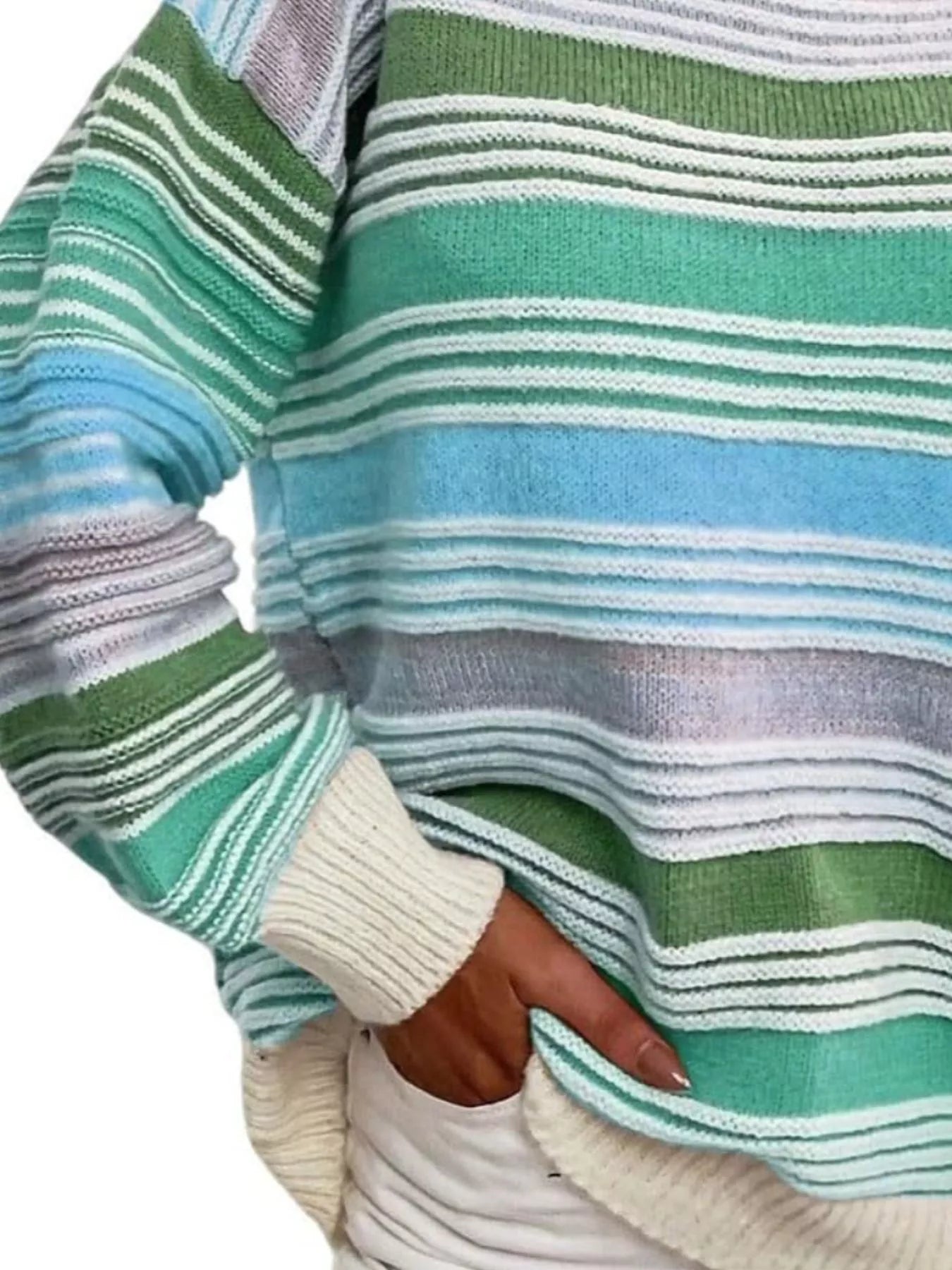 Rainbow Striped Drop Shoulder Oversized Sweater OutfitFlow