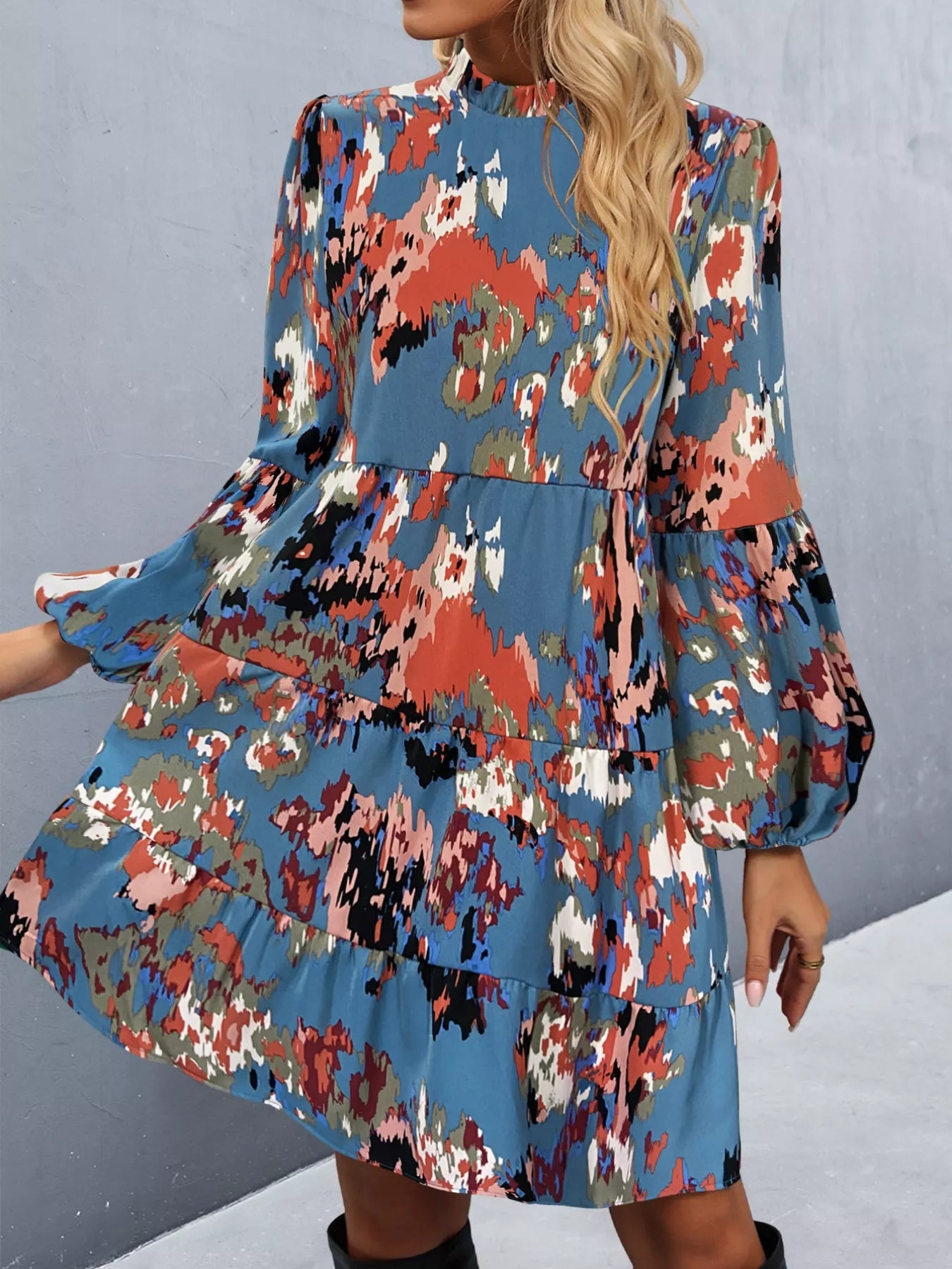 Printed Balloon Sleeve Mini Dress OutfitFlow