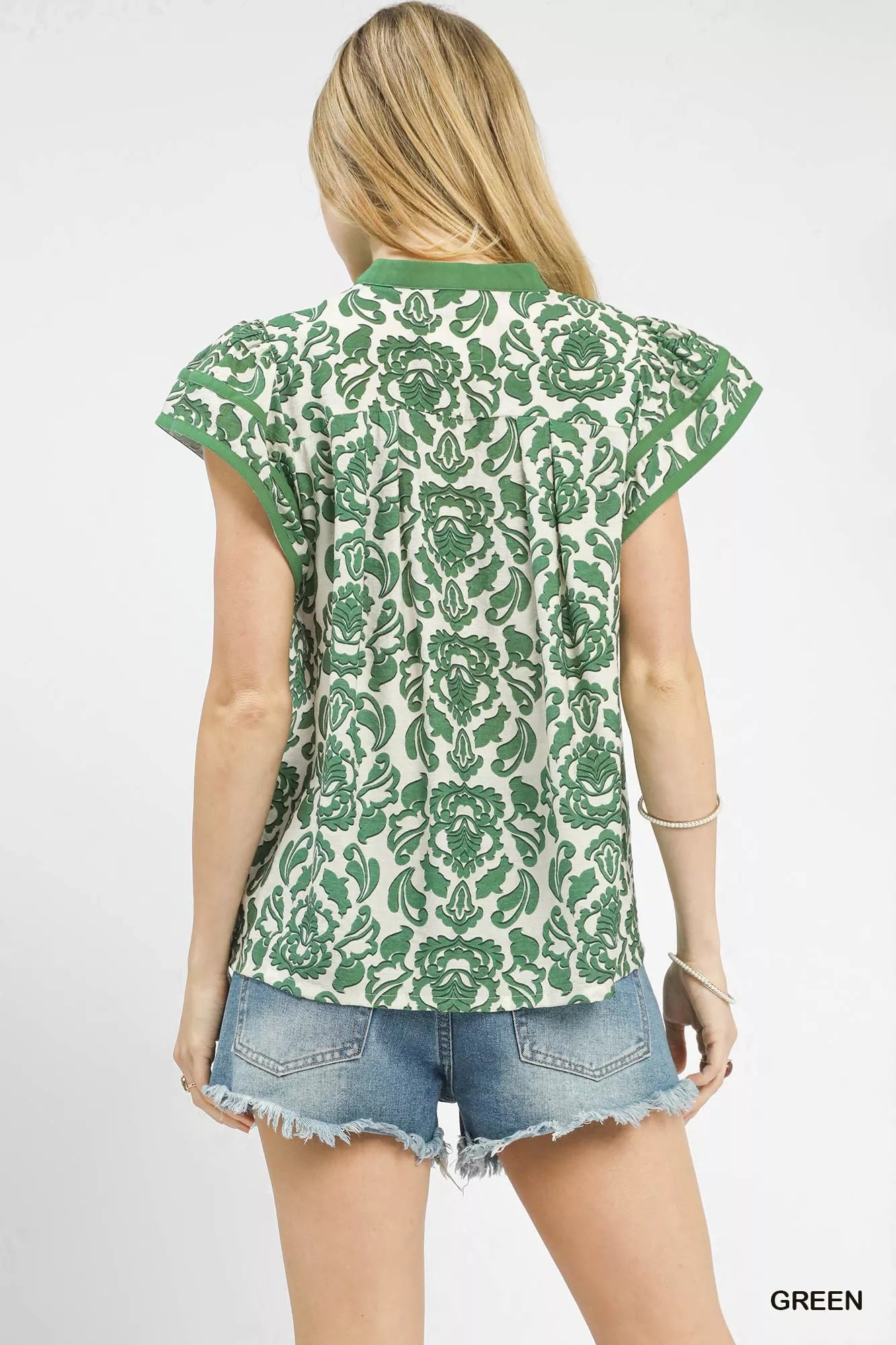 Umgee Abstract Print Short Sleeve Blouse OutfitFlow
