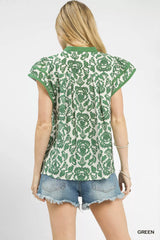 Umgee Abstract Print Short Sleeve Blouse OutfitFlow