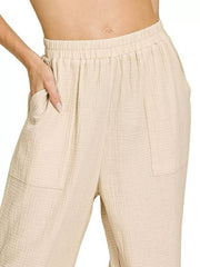 Zenana Double Gauze Elastic Band Pants Trendsi