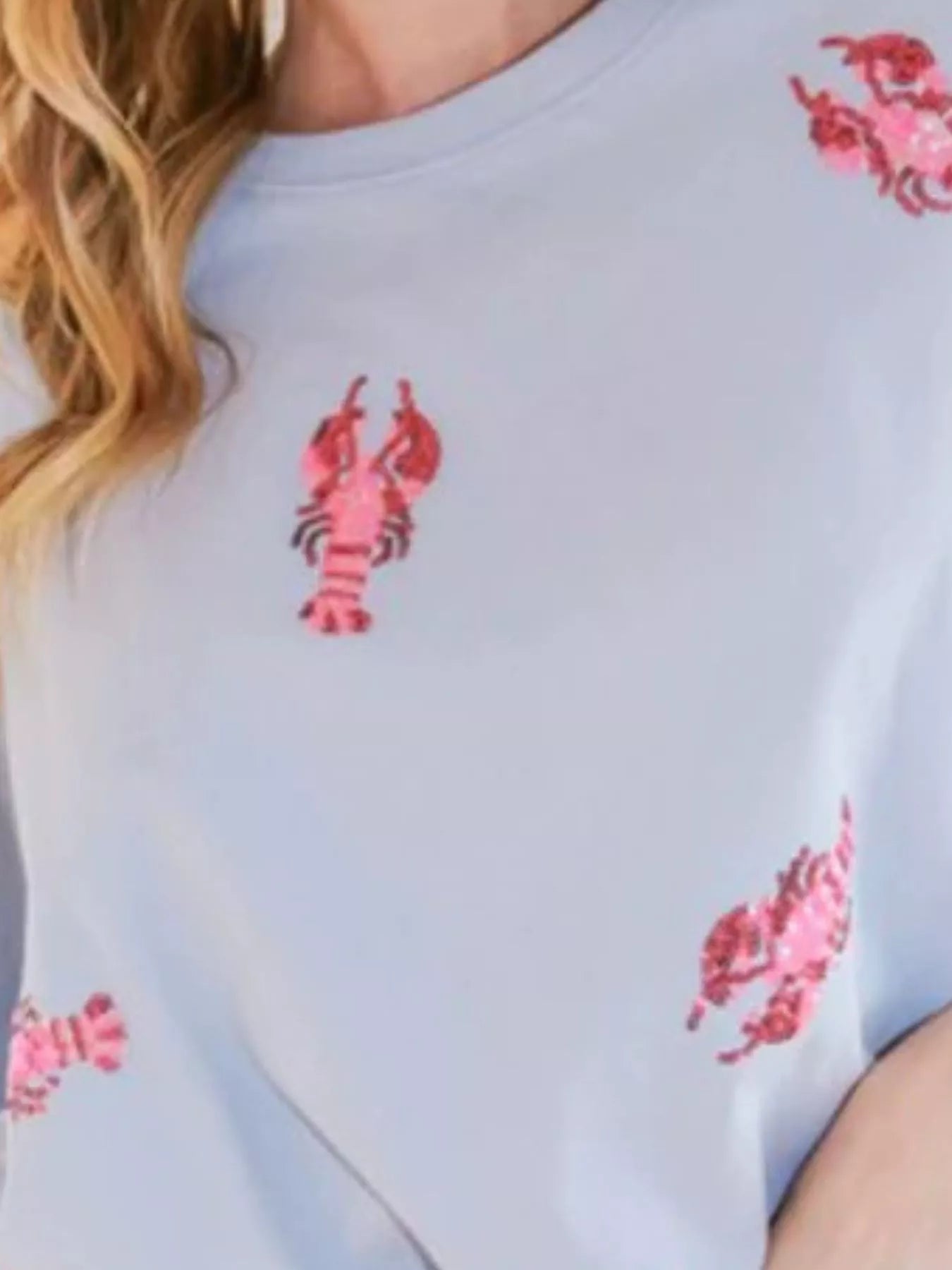Sequin Lobster Round Neck T-Shirt OutfitFlow