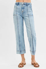 RISEN Full Size High Rise Crop Wide Front Seam Detailed Jeans Plus Size OutfitFlow