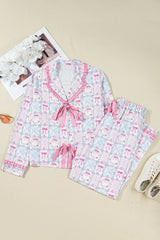 Wreath Pattern Christmas Tied Front Long Sleeve 2pcs Pajama Set OutfitFlow