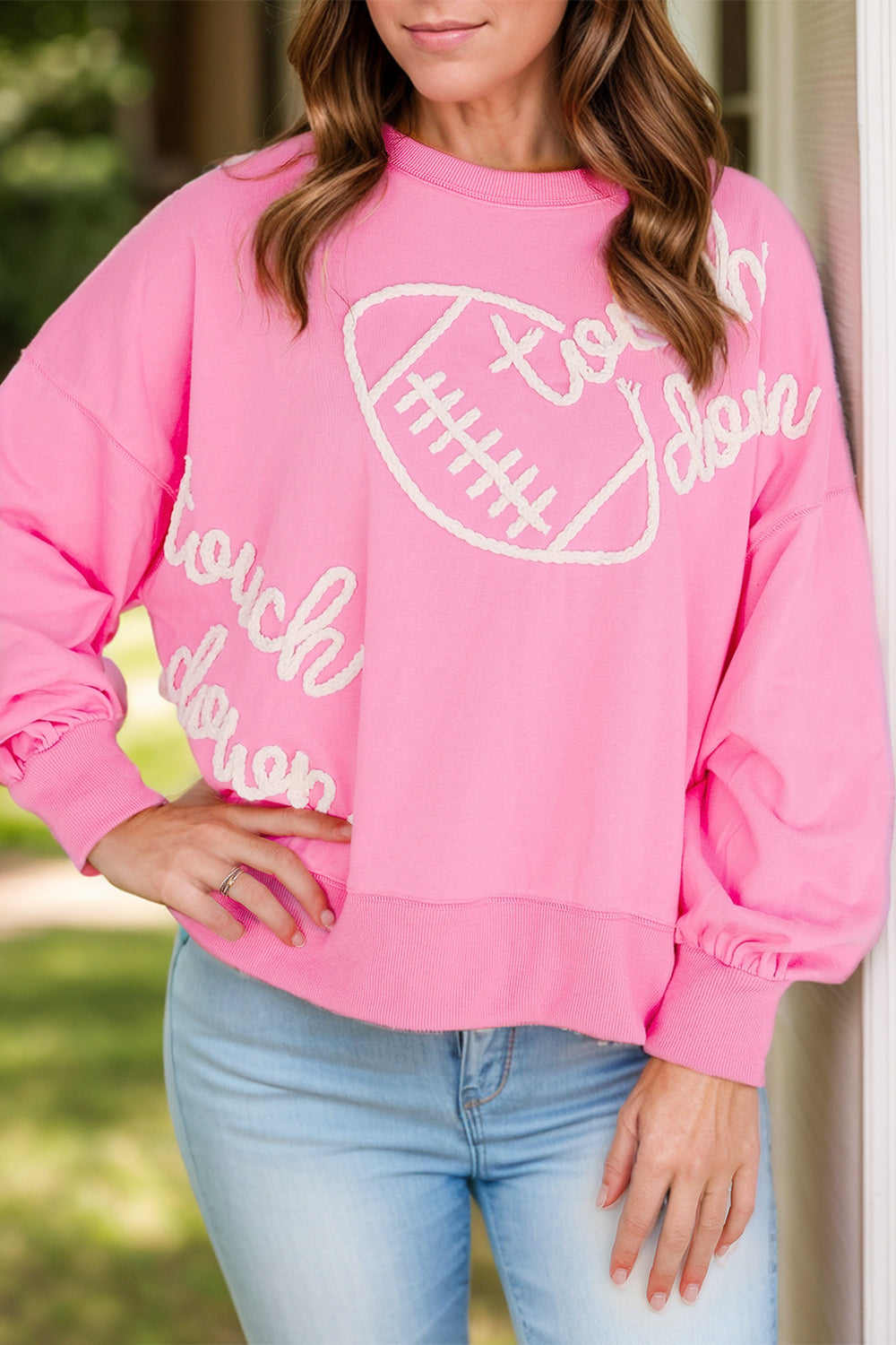 Outfit Flow - Football & Letter Round Neck Long Sleeve Sweatshirt