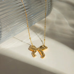 Stainless Steel Bow Pendant Necklace OutfitFlow