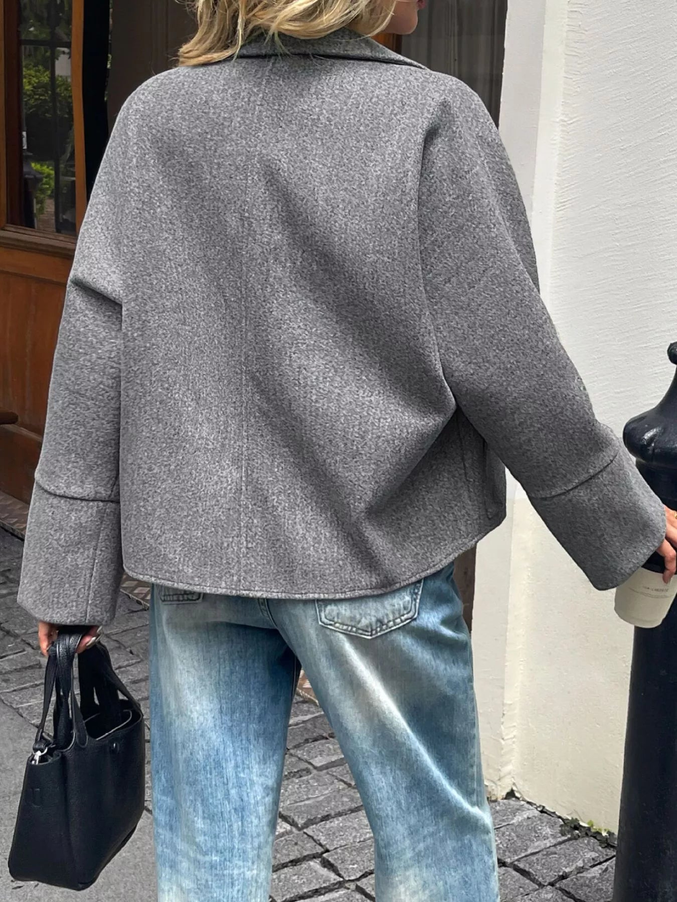 Oversized Collared Neck Zip-Up Jacket OutfitFlow