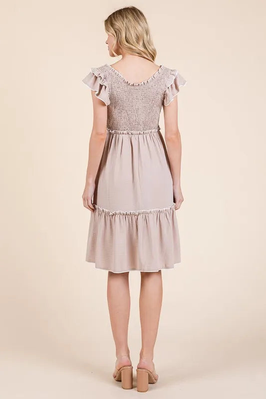 Lime 'N' Chili Ruffle Trim Smocked Dress with Contrast OutfitFlow