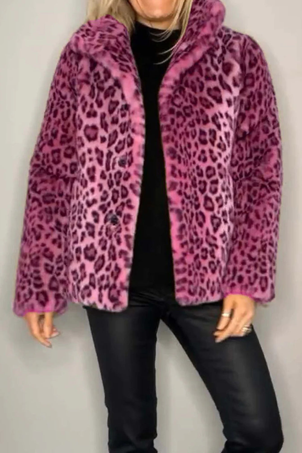 Outfit Flow - Full Size Leopard Furry Collared Neck Long Sleeve Coat