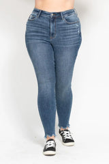 Judy Blue Plus Size High Waist Skinny with Destroy & Shark Bit Hem Medium OutfitFlow