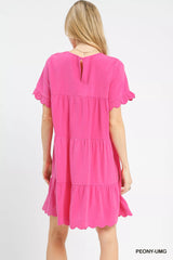 Umgee Linen Tiered Babydoll Dress with Ruffle Sleeves Trendsi