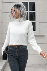 Turtleneck Dropped Shoulder Sweater Trendsi