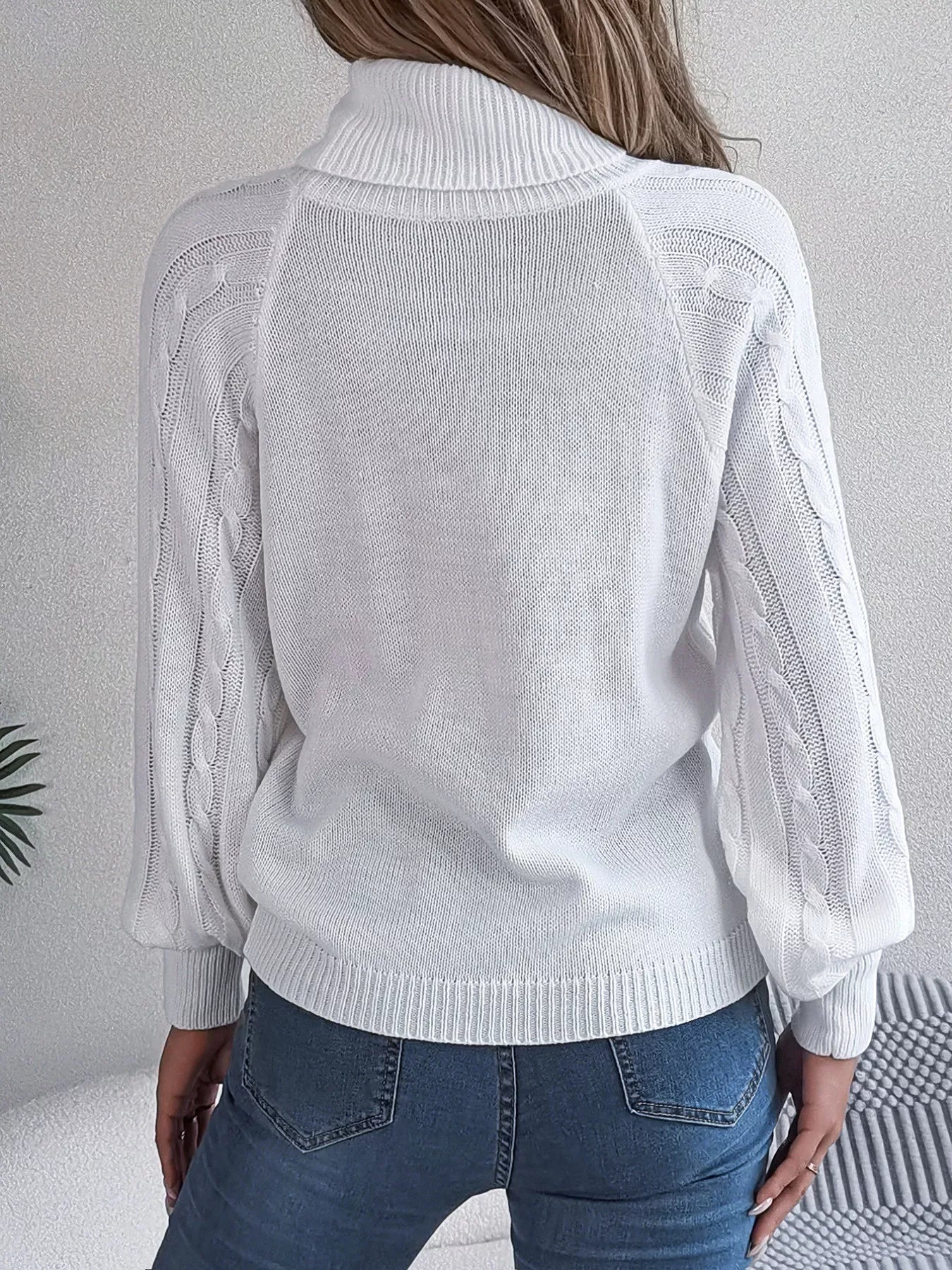 Cable Knit Turtleneck Long Sleeve Sweater OutfitFlow