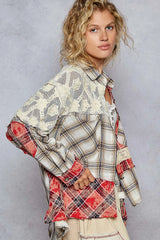 POL Lace Patchwork Plaid Oversized Shirt OutfitFlow