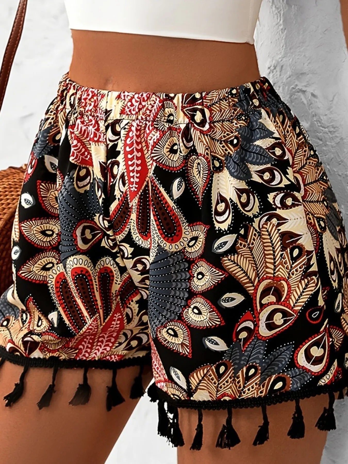 Paisley Print Tassel Hem Shorts OutfitFlow