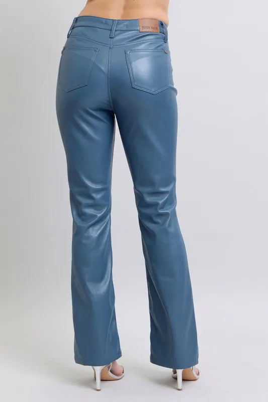 Judy Blue Full Size High Waist Tummy Control Faux Leather Bootcut Pants Plus Size OutfitFlow