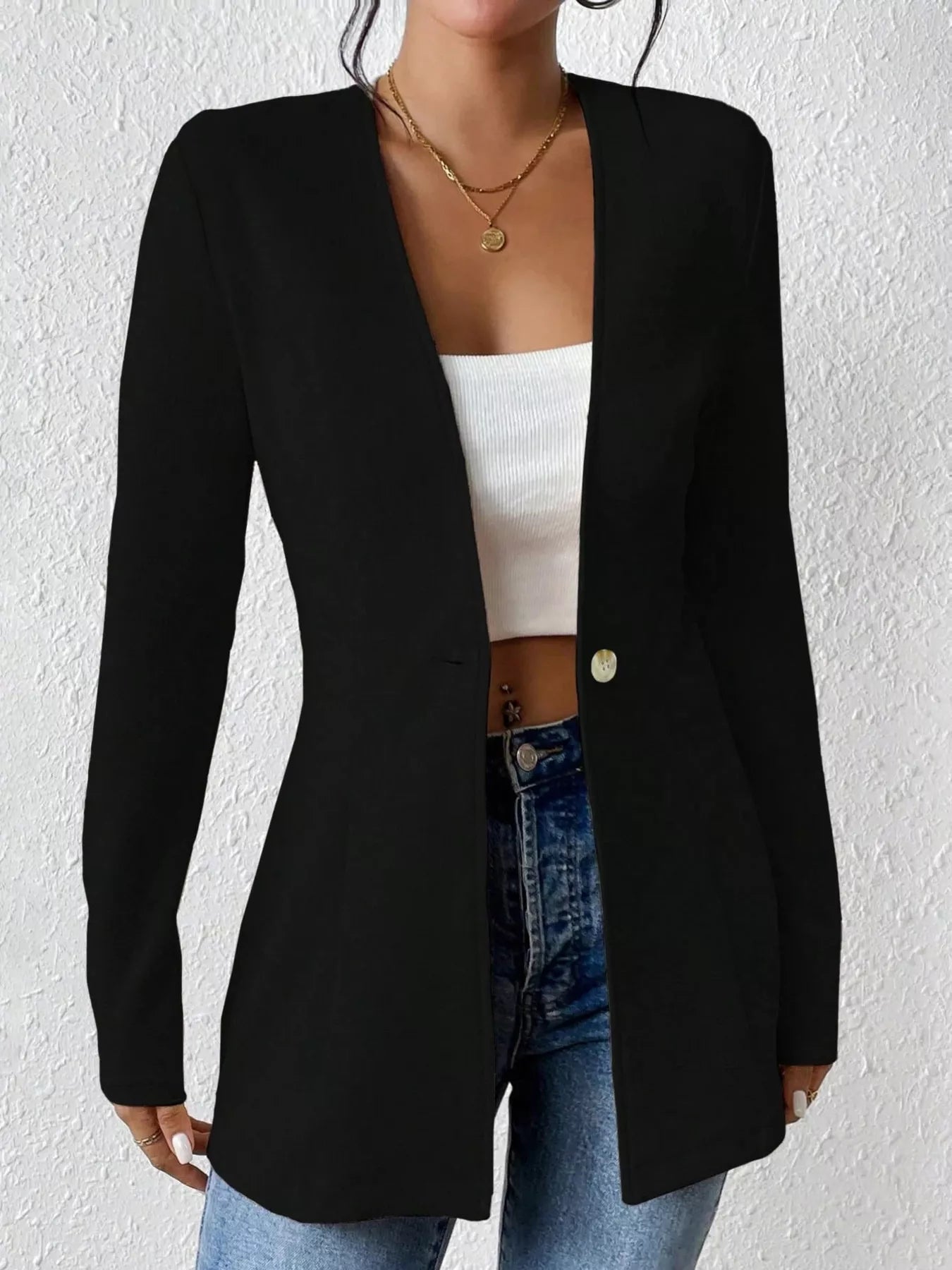 One Button Long Sleeve Blazer OutfitFlow