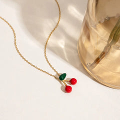 18K Gold-Plated Cherry Pendant Necklace OutfitFlow