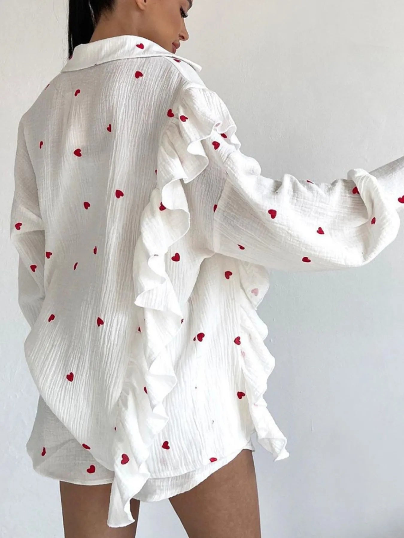 Colorful Heart Print Shirt and Shorts Set OutfitFlow