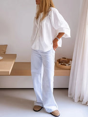 Eyelet Lace Detail Long Sleeve Blouse OutfitFlow