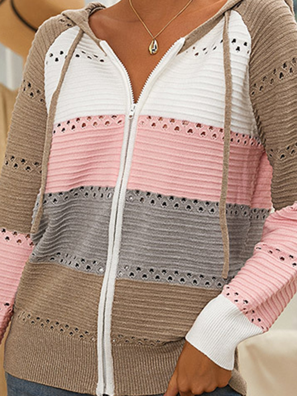 Color Block Drawstring Hooded Sweater