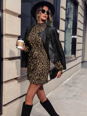 Printed Tie Waist Long Sleeve Dress OutfitFlow