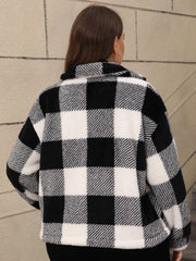 Outfit Flow - Plus Size Pocketed Plaid Collared Neck Jacket