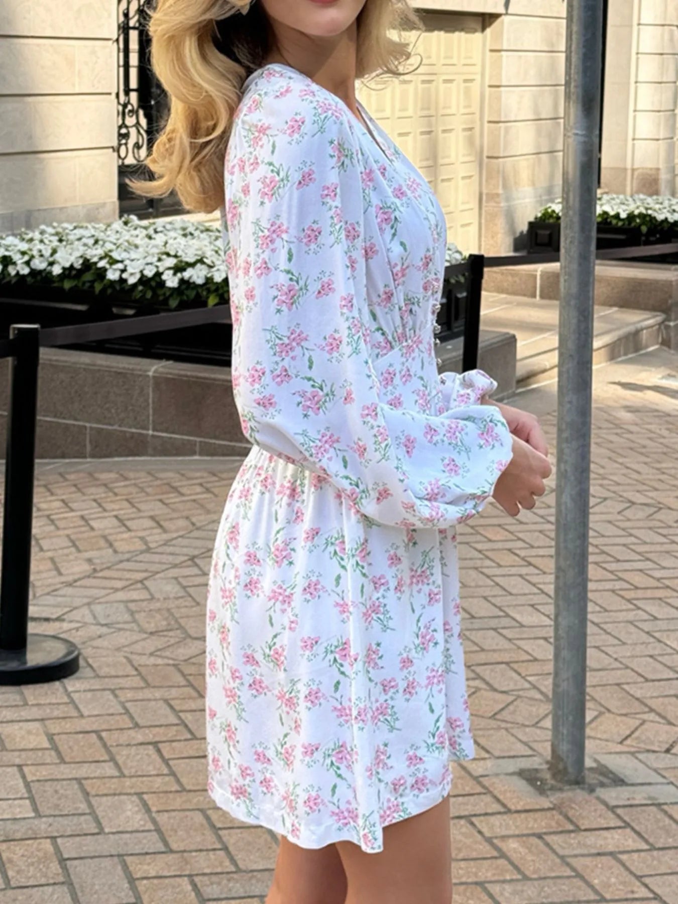 Floral Print Balloon Sleeve Dress OutfitFlow