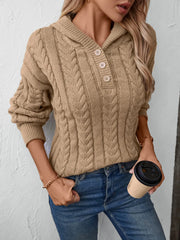 Cable-Knit Long Sleeve Hooded Sweater Trendsi