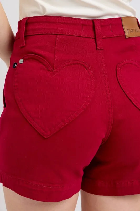 Judy Blue Full Size High Waist Tummy Control Garment Dyed Heart Shaped Denim Shorts Plus Size OutfitFlow