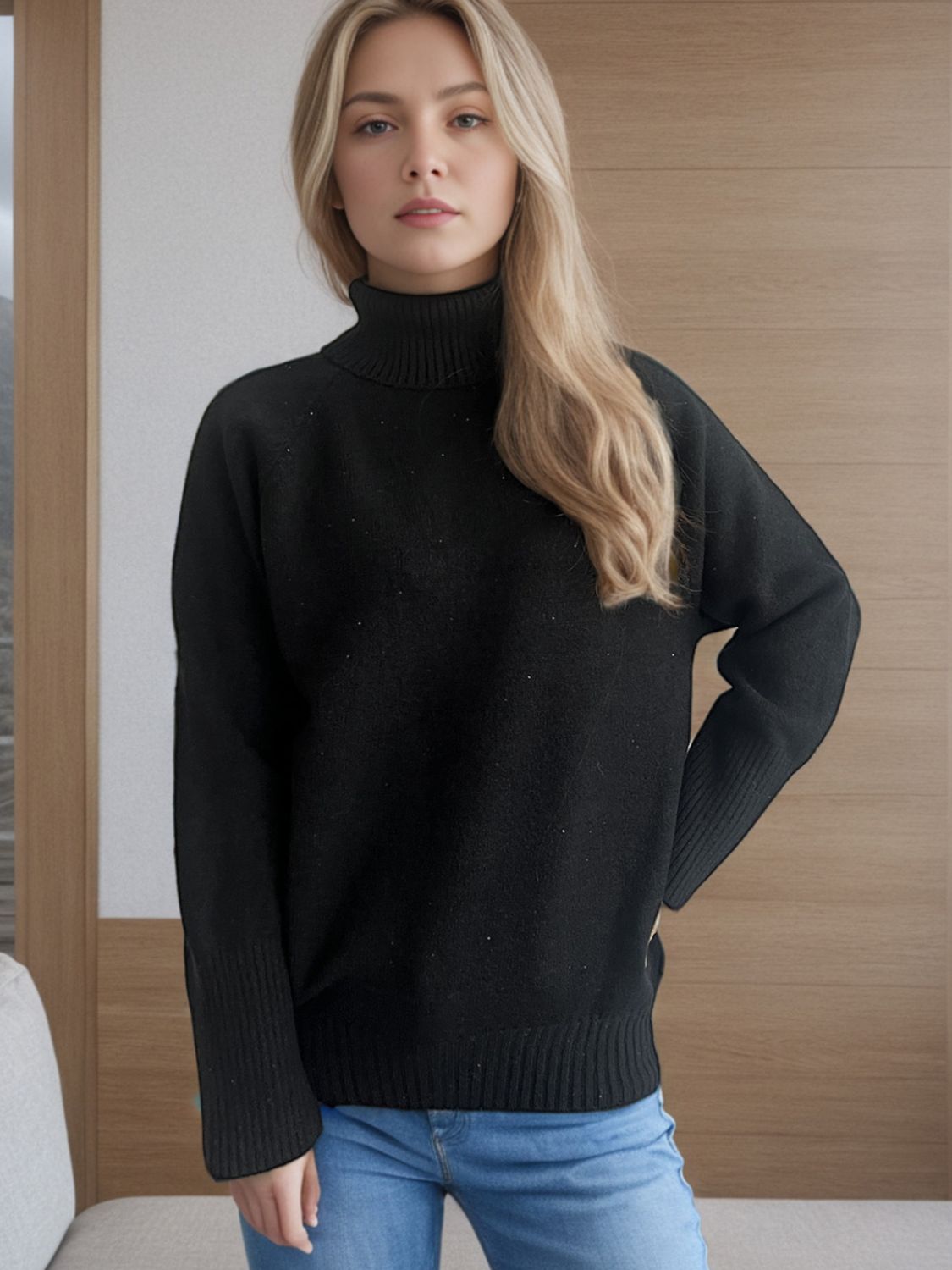 Outfit Flow - Turtleneck Raglan Sleeve Sweater