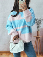 Color Block Round Neck Sweater OutfitFlow