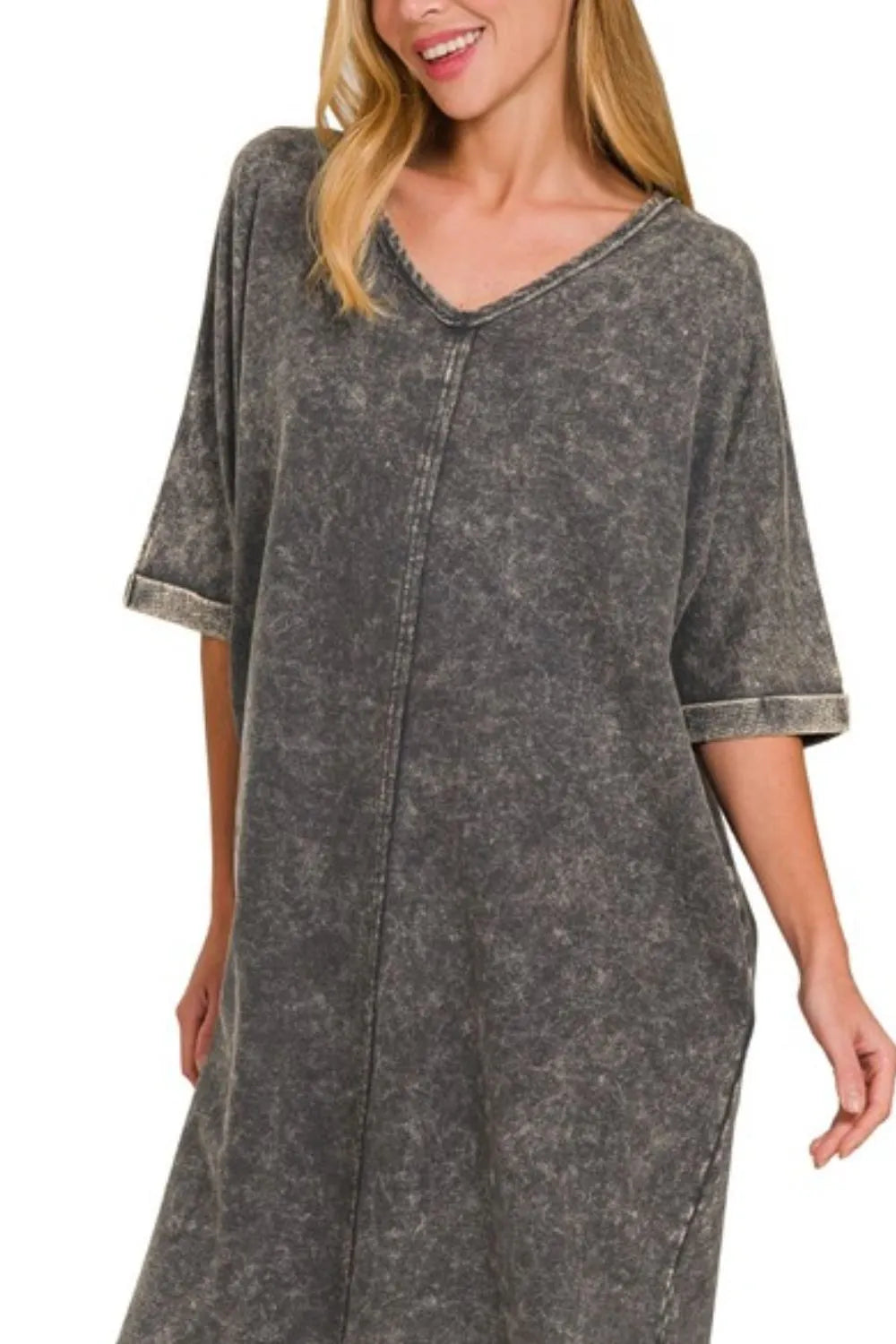 Zenana Acid-washed French Terry Tee Shirts Dress OutfitFlow