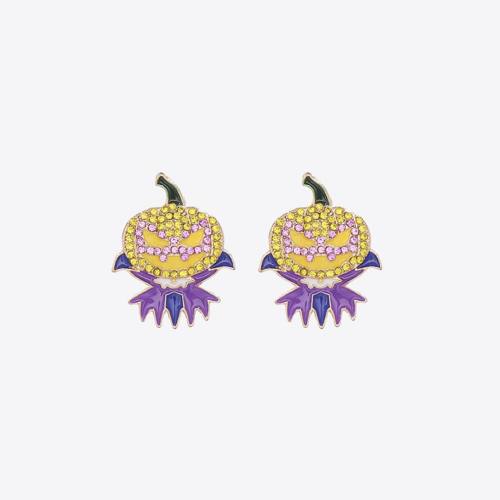 Demon Pumpkin Rhinestone Alloy Earrings Purple One Size OutfitFlow