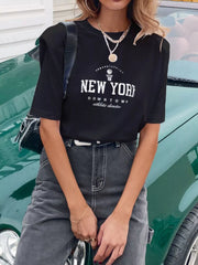 Letter Round Neck Half Sleeve T-Shirt OutfitFlow