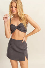 HYFVE Ruched Bra Top and Mini Skirt Set OutfitFlow