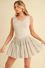 Frill Sleeveless Drop Waist Mini Dress OATMEAL OutfitFlow